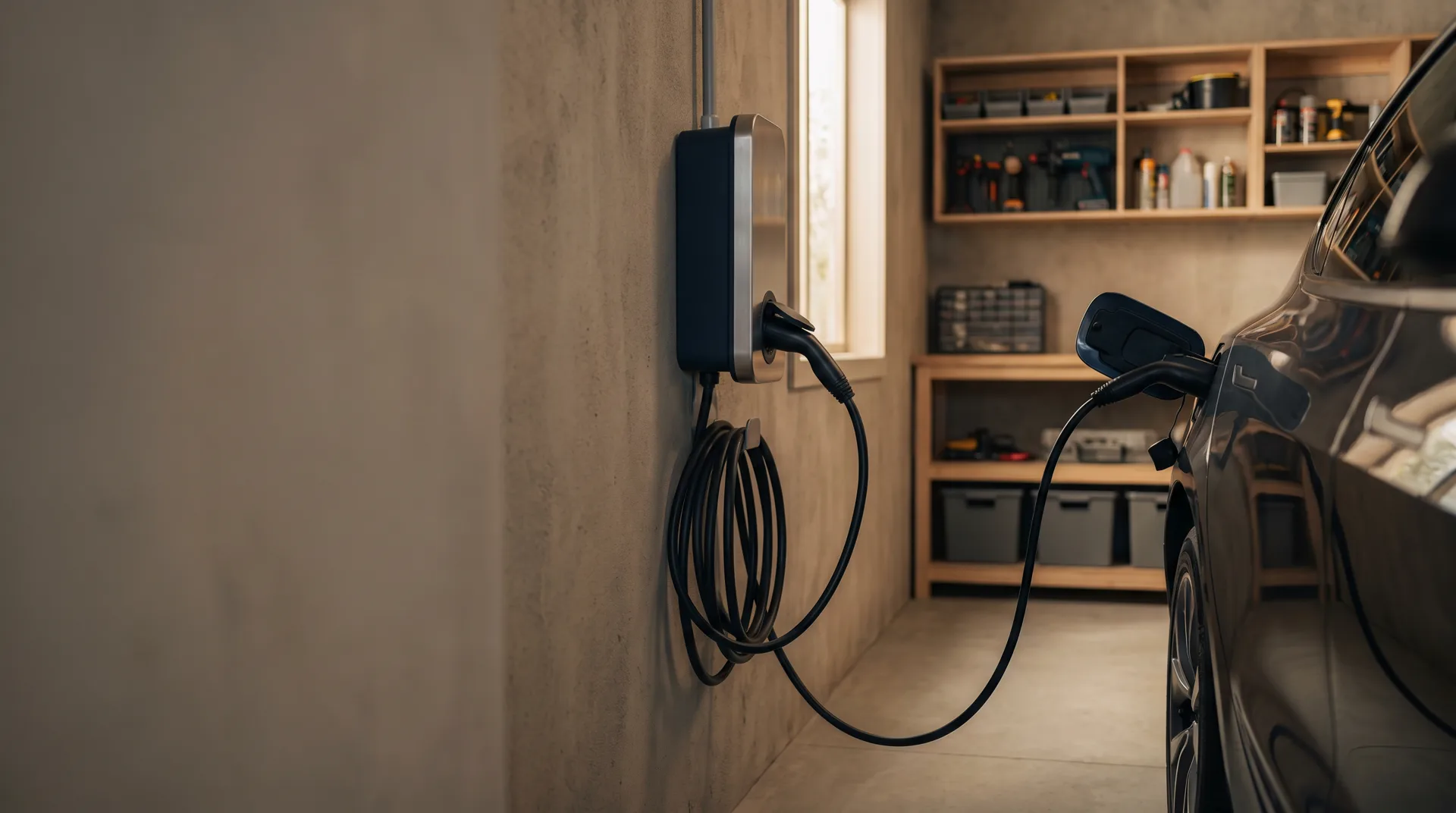 Borne de recharge dans un garage