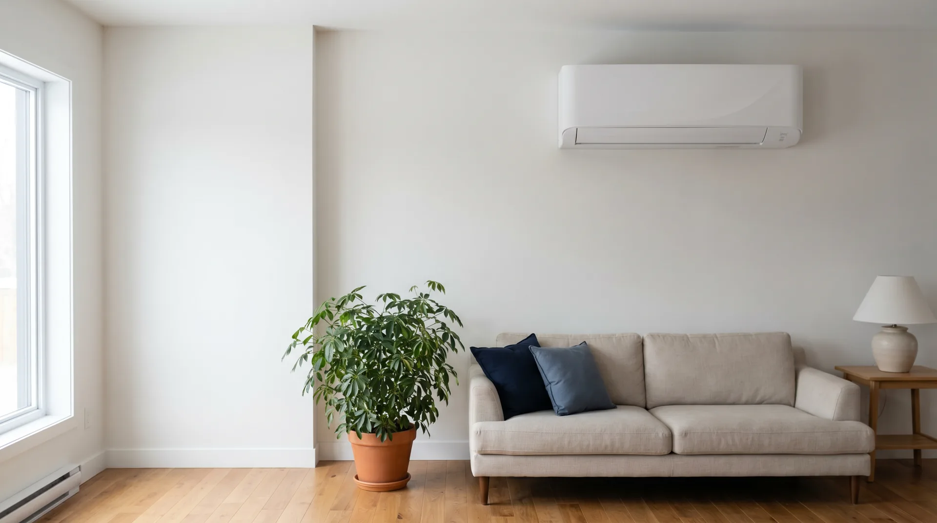 Thermopompe murale dans un salon