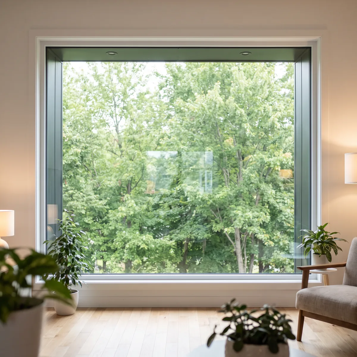 Fenêtre hybride panoramique, intérieur blanc et cadre extérieur noir
